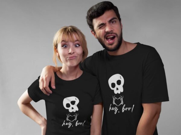 Hey Boo Couple Printed T-Shirt